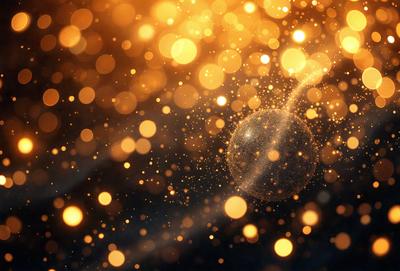 The primary subject of the image is a large, round, shiny ball, which appears to be a sphere or a ball of light. The setting is a dark background, which contrasts with the bright, shiny ball. The visual style of the image is a combination of photo and digital art, creating a unique and eye-catching effect. The colors and mood of the image are predominantly dark and moody, with the bright, shiny ball being the main focal point and source of light.