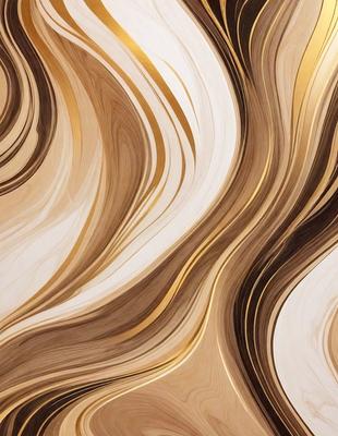The primary subject of the image is a wooden surface with a pattern of swirls and waves. The setting is a room with a wooden floor, and the visual style appears to be a combination of a photo and a drawing. The dominant colors are brown and gold, giving the scene a warm and natural atmosphere.