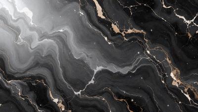 The primary subject of the image is a marble-like surface with a pattern of swirls and lines. The setting is a black and gold marble-like surface, which gives the image a luxurious and elegant appearance. The visual style is a combination of digital art and illustration, creating a unique and intricate design. The colors and mood of the image are predominantly black and gold, giving it a sophisticated and timeless feel.