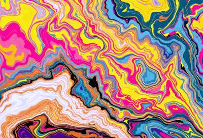 The primary subject of the image is a colorful, abstract pattern that resembles a painting or a digital artwork. The setting is a vibrant, multicolored background that complements the pattern. The visual style is a mix of artistic and digital elements, creating a unique and eye-catching design. The colors and mood of the image are lively and energetic, with a strong focus on the vivid hues and patterns.