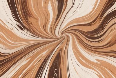 The primary subject of the image is a swirling pattern of brown and white colors, which creates a visually striking and dynamic scene. The setting is a wooden surface, possibly a table or a piece of furniture, that serves as the background for the swirling pattern. The visual style of the image is a combination of photo and digital art, as it captures the intricate details of the swirling pattern while also showcasing the artistic elements of the design. The dominant colors in the image are brown and white,