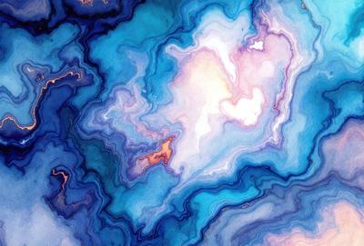 The primary subject of the image is a blue and purple painting featuring a swirling pattern. The setting is a blue and purple background, which complements the artwork. The visual style is a painting, showcasing the artist's skill in creating a vibrant and dynamic piece. The colors and mood of the painting are predominantly blue and purple, creating a sense of calmness and tranquility.