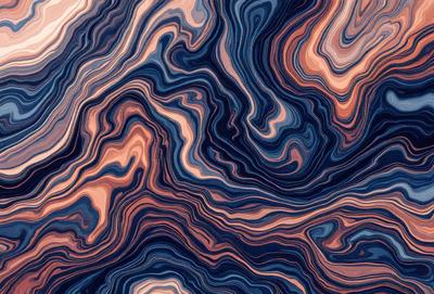 The primary subject of the image is a blue and orange swirling pattern, which appears to be a digital art or illustration. The setting is a blue and orange marbled surface, which adds to the visual style of the image. The colors and mood of the image are vibrant and energetic, with the blue and orange hues creating a dynamic and lively atmosphere.