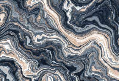 The primary subject of the image is a close-up of a marble-like pattern, which appears to be a textured stone or a patterned fabric. The setting is a surface, possibly a wall or a table, with the patterned material covering it. The visual style of the image is a close-up, which emphasizes the intricate details of the pattern. The colors and mood of the image are predominantly dark, with the patterned material providing a sense of depth and complexity.