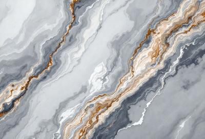 The image features a marble-like pattern with a mix of gray, brown, and white colors. The primary subject is a close-up of the marble pattern, showcasing its intricate design. The setting is a gray and white marble surface, which serves as the background. The visual style is a combination of natural and man-made elements, creating a unique and artistic appearance. The colors and mood of the image are calming and sophisticated, evoking a sense of elegance and refinement
