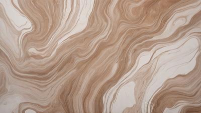 The primary subject of the image is a marble-like surface with a swirling pattern. The setting is a room with a wooden floor, and the visual style is a close-up of the marble pattern. The colors and mood of the image are predominantly brown and cream, giving it a warm and natural appearance.