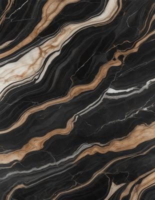 The primary subject of the image is a marble slab with a black and white striped pattern. The setting is a black and white marble countertop, which serves as the background. The visual style is a close-up of the marble slab, showcasing its unique pattern. The colors and mood of the image are predominantly black and white, giving it a classic and elegant appearance.