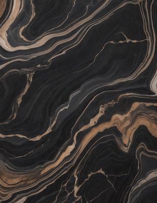 The primary subject of the image is a close-up of a black and brown marble stone. The setting is a dark background, which highlights the intricate patterns and textures of the marble. The visual style is a realistic representation of the stone, showcasing its natural beauty. The colors and mood of the image are dark and moody, emphasizing the dramatic and striking appearance of the marble.