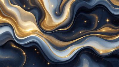 The primary subject of the image is a gold and white swirl pattern, which is the main object, scene, or focus of the image. The setting or background features a black background, which contrasts with the gold and white swirl pattern. The visual style of the image is digital art, as it is a digital illustration of a swirl pattern. The dominant colors in the image are gold and white, creating a warm and elegant atmosphere.