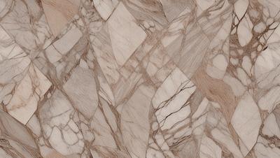 The primary subject of the image is a marble tile with a brown and white pattern. The setting is a marble floor, and the visual style is a close-up of the tile. The colors and mood of the image are warm and natural, with the brown and white pattern creating a sense of depth and texture.