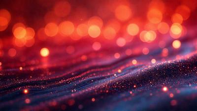 The primary subject of the image is a blue and red wave with a pattern of bright lights. The setting is a dark background, which contrasts with the vibrant colors of the wave. The visual style is a combination of digital art and illustration, creating a dynamic and eye-catching scene. The dominant colors are blue and red, with the blue wave and red lights creating a striking contrast against the dark background. The overall atmosphere is energetic and captivating.