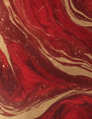 The primary subject of the image is a red and gold swirl pattern, which appears to be a painting or a digital artwork. The setting is a red background, which complements the vibrant colors of the swirl pattern. The visual style is a mix of painting and digital art, creating a unique and eye-catching design. The dominant colors are red and gold, giving the image a warm and lively atmosphere.