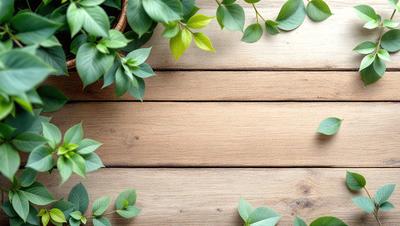 The primary subject of the image is a wooden fence with green leaves and plants growing on it. The setting is outdoors, with the fence being the main object in the scene. The visual style is a photo, capturing the natural environment and the plants on the fence. The colors and mood of the image are predominantly green, with the plants and leaves creating a serene and natural atmosphere.