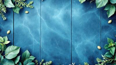 The primary subject of the image is a blue wall with a pattern of light and dark blue. The setting is a room with a blue door, and the visual style is a digital art or illustration. The colors and mood of the image are predominantly blue, creating a calm and serene atmosphere.