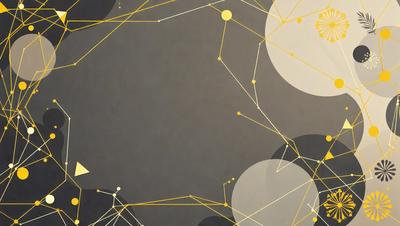 The primary subject of the image is a large, intricate network of yellow lines and circles. The setting is a gray background, which contrasts with the yellow lines and circles. The visual style is a combination of digital art and illustration, creating a unique and captivating pattern. The dominant colors are yellow and gray, giving the image a vibrant and modern feel.