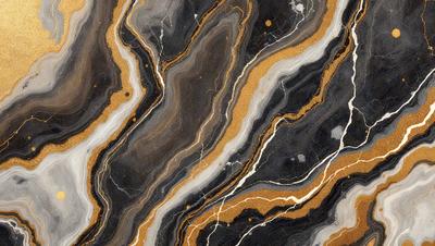The primary subject of the image is a marble tile with a gold and black striped pattern. The setting is a wall, and the visual style is a close-up of the tile. The dominant colors are gold and black, creating a sophisticated and elegant atmosphere.