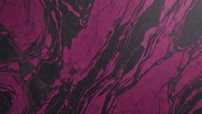 The primary subject of the image is a purple marble wall with a black background. The setting is a room with a purple marble wall, and the visual style is a close-up of the marble wall. The dominant colors are purple and black, creating a bold and striking atmosphere.