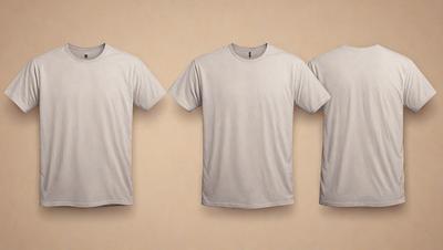 The image features three white t-shirts hanging on a wall. The t-shirts are displayed in a row, with each shirt being slightly different in size and shape. The wall serves as a backdrop for the t-shirts, emphasizing their prominence in the scene. The overall atmosphere of the image is casual and relaxed, as the t-shirts are displayed in a simple and straightforward manner.