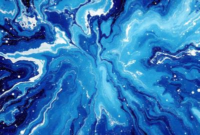 The primary subject of the image is a blue and white swirling pattern, which appears to be a digital art or illustration. The setting is a blue background, and the visual style is a combination of digital art and illustration. The dominant colors are blue and white, creating a calming and serene atmosphere.