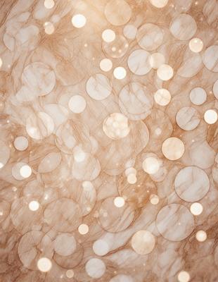 The primary subject of the image is a pattern of circles, which are scattered throughout the scene. The setting is a marbled surface, and the visual style appears to be a combination of photo and digital art. The dominant colors in the image are brown and white, creating a warm and earthy atmosphere.
