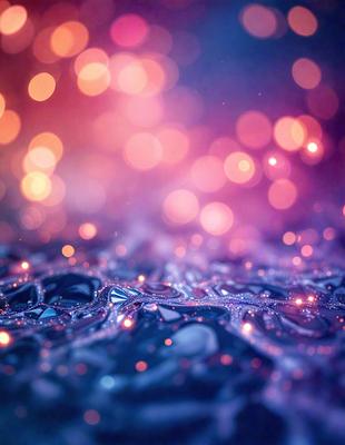 The primary subject of the image is a close-up of a blue, swirling, and sparkling substance, possibly a liquid or a pattern. The setting is a dark background, which contrasts with the blue substance. The visual style appears to be a combination of a photo and digital art, as the blue substance has a swirling and sparkling effect. The colors and mood of the image are predominantly blue, creating a sense of depth and intrigue.