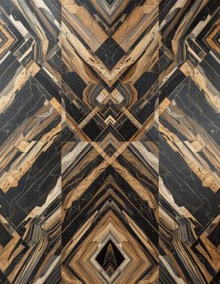 The primary subject of the image is a patterned wooden floor. The setting is a room with a black and white checkered floor, which adds a unique and visually appealing touch to the space. The visual style of the image is a close-up of the floor, showcasing the intricate design and texture of the wood. The colors and mood of the image are predominantly black and white, creating a classic and timeless atmosphere.