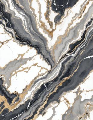 The primary subject of the image is a marble-like pattern with a black and white color scheme. The setting is a white and black marble-like surface, which serves as the background. The visual style is a close-up of the marble pattern, showcasing its intricate details. The colors and mood of the image are predominantly black and white, giving it a classic and elegant appearance.