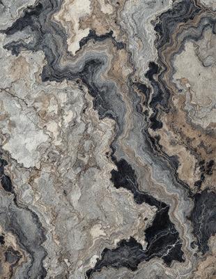 The primary subject of the image is a close-up of a marble stone, showcasing its intricate patterns and textures. The setting is a natural environment, with the marble stone being the main focus of the image. The visual style is a close-up, highlighting the details of the marble. The colors and mood of the image are predominantly dark, with the marble stone being the main source of light and contrast.