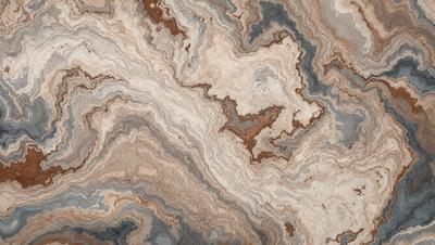 The primary subject of the image is a marble-like patterned surface, which appears to be a stone or a marble-like material. The setting is a close-up of the pattern, showcasing the intricate details of the design. The visual style is a combination of a photo and a digital art, as it captures the natural texture and patterns of the material. The colors and mood of the image are predominantly earthy tones, giving it a natural and timeless appearance.