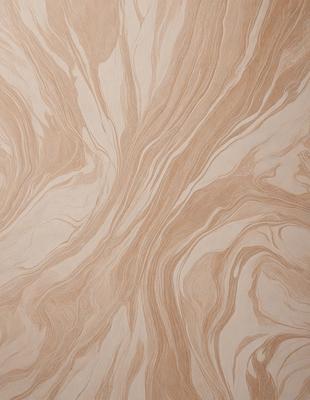 The primary subject of the image is a wooden wall with a unique and intricate design. The setting is a room with a wooden floor, and the visual style appears to be a combination of a photo and a digital art or illustration. The dominant colors are brown and beige, creating a warm and earthy atmosphere. The wooden wall features a pattern of swirls and waves, adding a sense of depth and texture to the space.