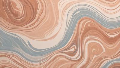 The primary subject of the image is a painting featuring a swirling pattern of blue and orange colors. The setting is a wall, and the visual style appears to be a combination of digital art and illustration. The dominant colors in the painting are blue and orange, creating a vibrant and dynamic atmosphere.