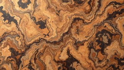 The primary subject of the image is a close-up of a wooden surface with a unique and intricate pattern. The setting is a wooden table, and the visual style appears to be a close-up of a natural texture. The colors and mood of the image are predominantly brown and earthy, giving it a warm and natural feel.