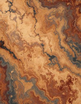 The primary subject of the image is a marble-like surface with a brown and blue color scheme. The setting is a close-up of the marble, showcasing its intricate patterns and textures. The visual style is a realistic representation of the marble, capturing its natural beauty. The colors and mood of the image are warm and earthy, evoking a sense of luxury and sophistication.
