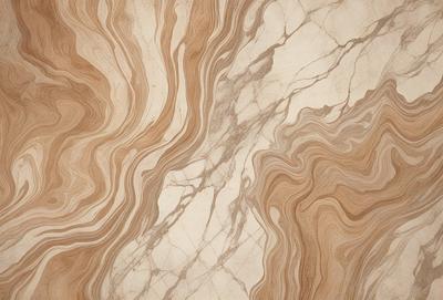 The primary subject of the image is a marble countertop with a unique and intricate pattern. The setting is a kitchen or bathroom, as the countertop is a prominent feature in the scene. The visual style is a close-up of the marble countertop, showcasing its texture and design. The colors and mood of the image are predominantly neutral, with the marble countertop being the main focus and source of visual interest.
