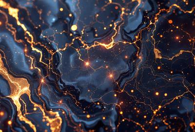 The primary subject of the image is a close-up of a black background with a pattern of bright orange dots. The setting appears to be a dark, starry night, with the orange dots creating a sense of depth and contrast. The visual style is a combination of digital art and illustration, as the dots are arranged in a way that resembles a starry sky. The colors and mood of the image are vibrant and lively, with the orange dots standing out against the dark background.