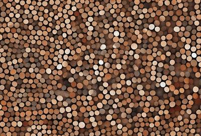 The primary subject of the image is a close-up of a pattern made up of small circles. The setting is a brown surface, possibly a wall or a table. The visual style is a close-up of a pattern, which gives the image a detailed and textured appearance. The dominant colors are brown and beige, creating a warm and earthy atmosphere.