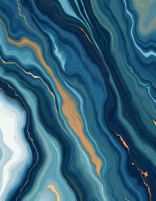 The primary subject of the image is a blue and yellow striped pattern, which appears to be a digital art or illustration. The setting is a blue and white marbled surface, and the visual style is a combination of digital art and illustration. The dominant colors in the image are blue and yellow, creating a vibrant and lively atmosphere.