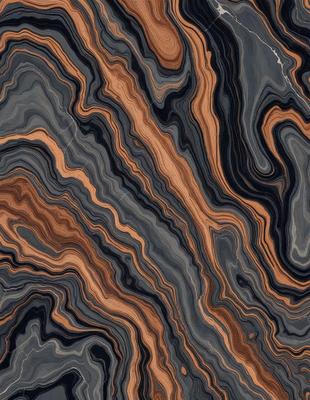 The primary subject of the image is a close-up of a marbled stone surface. The setting is a natural environment, with the stone surface being the main focus of the image. The visual style is a close-up of the stone, showcasing its intricate patterns and textures. The colors and mood of the image are predominantly dark, with the marbled stone surface being the main source of visual interest.