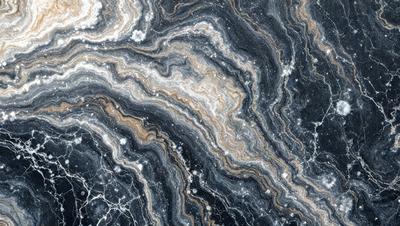 The primary subject of the image is a close-up of a marble stone with a swirling pattern. The setting is a natural environment, possibly a rock formation or a stone wall. The visual style is a close-up of the marble stone, showcasing its intricate texture and pattern. The colors and mood of the image are predominantly dark, with the marble stone being the main focus.
