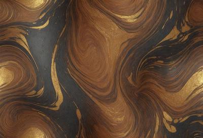 The primary subject of the image is a wooden surface with a gold and brown color scheme. The setting is a room with a wooden floor, and the visual style appears to be a combination of a photo and a digital art or illustration. The dominant colors are gold and brown, creating a warm and natural atmosphere.