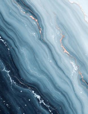 The primary subject of the image is a blue and white marbled stone wall. The setting is a natural environment, with the stone wall being the main object of focus. The visual style is a close-up of the marbled stone wall, showcasing its intricate patterns and textures. The dominant colors are blue and white, creating a serene and calming atmosphere.