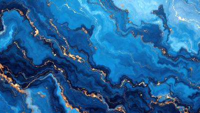 The primary subject of the image is a blue and gold swirling pattern, which appears to be a painting or a digital artwork. The setting is a blue background, and the visual style is a combination of photo and digital art. The dominant colors are blue and gold, creating a vibrant and lively atmosphere.