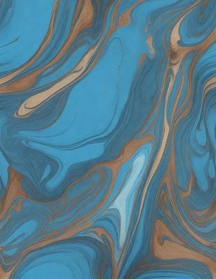 The primary subject of the image is a blue and brown swirling pattern, which appears to be a painting or a digital artwork. The setting is a blue background, and the visual style is a combination of photo and digital art. The dominant colors are blue and brown, creating a mood of depth and complexity.