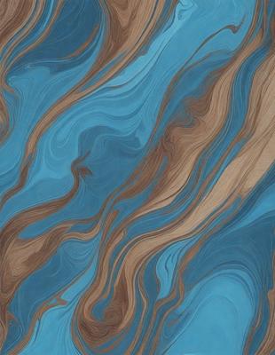 The primary subject of the image is a blue and brown wood grain pattern. The setting is a blue background, and the visual style appears to be a combination of a photo and a digital art or illustration. The dominant colors are blue and brown, creating a calm and natural atmosphere.