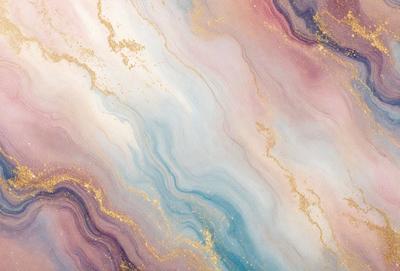 The primary subject of the image is a colorful, swirling pattern that resembles a painting or a digital artwork. The setting is a background of gold and blue colors, which adds to the overall atmosphere of the image. The visual style appears to be a combination of photo and digital art, creating a unique and vibrant appearance. The colors and mood of the image are predominantly gold, blue, and purple, giving it a warm and inviting feel.