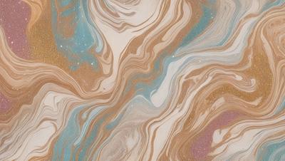 The primary subject of the image is a swirling, colorful pattern that resembles a painting or a textured surface. The setting is a wall, and the visual style appears to be a combination of digital art and illustration. The colors and mood of the image are vibrant and lively, with a mix of blue, brown, and white hues.