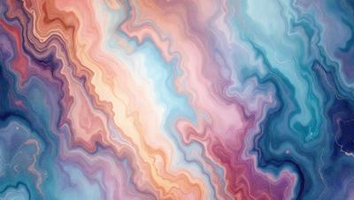 The primary subject of the image is a colorful, abstract painting featuring a mix of purple, blue, and pink hues. The painting is displayed on a wall, creating a vibrant and lively atmosphere. The visual style of the painting is a combination of digital art and illustration, giving it a unique and artistic appearance. The colors and mood of the painting evoke a sense of creativity and imagination, making it an eye-catching and memorable piece of art.