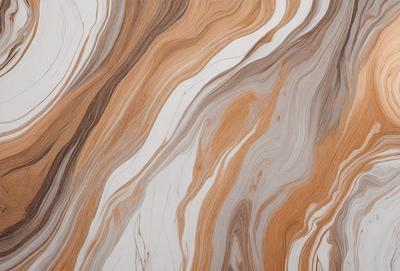 The primary subject of the image is a wooden surface with a unique and intricate pattern. The setting is a room with a white wall, and the visual style appears to be a combination of a photo and a digital artwork. The colors and mood of the image are predominantly brown and white, creating a warm and earthy atmosphere.