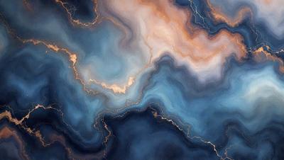 The primary subject of the image is a painting featuring a blue background with a variety of colors and patterns. The setting is a canvas, and the visual style is a painting. The dominant colors are blue and orange, creating a vibrant and lively atmosphere.