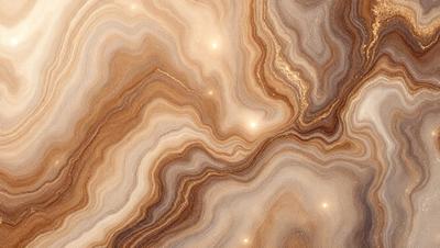 The primary subject of the image is a marble-like surface with a pattern of swirls and lines. The setting is a room with a brown and tan color scheme. The visual style is a close-up of the marble-like surface, which appears to be a patterned stone or a textured wall. The colors and mood of the image are warm and earthy, with a sense of natural beauty and elegance.